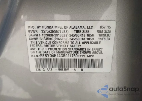 2016 Acura Mdx Acurawatch Plus Package из США, поврежденный, VIN 5FRYD4H24GB021769